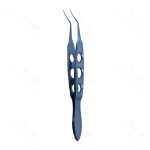 Utrata Capsulorrhexis Forceps Very Del Angled/Vaulted 12mm from bend to tip 3-Hole Flat Handle 90mm OAL Titanium