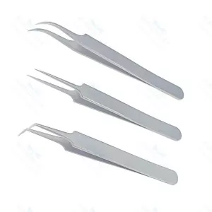 Set OF 3 Hair Transplant Forceps Angled,Straight And Round Fine Points