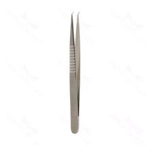 Mikrochirurgische Pinzette 5 1/4" abgewinkelt 40º Spitzen 0.3mm ohne Fadenplattform 9mm breiter flacher Griff – surgivalley (001211416)