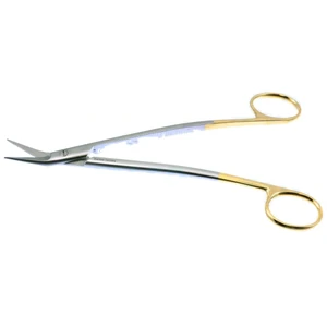 Dean tonsil scissors 6 3/4" curved shanks angled TC blades serrated bottom blade blunt tips gold ring handle – surgivalley (002211398)