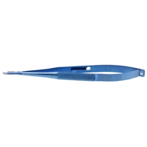 Apt microsurgical needle holder 5 1/8" delicate, strongly curved 10.5mm TC dusted jaws 14.0mm from mid screw to tips round handle with lock titanium – surgivalley (003050151)