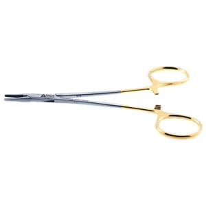 Intra-Cardiac needle holder 5" delicate straight 2.0mm serrated TC jaws gold ring handle – surgivalley (003050171)