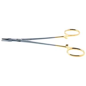 Intra-Cardiac needle holder 6" delicate straight 2.0mm serrated TC jaws gold ring handle – surgivalley (003050173)