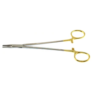 Intra-Cardiac needle holder 7" delicate straight 2.0mm serrated TC jaws gold ring handle – surgivalley (003050175)