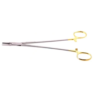 Intra-Cardiac needle holder 8" delicate straight 2.0mm serrated TC jaws gold ring handle – surgivalley (003050174)
