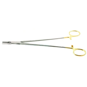 Intra-Cardiac needle holder 9" delicate straight 2.0mm serrated TC jaws gold ring handle – surgivalley (003050172)