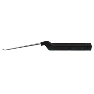Karlin microdiscectomy cervical curette 9 1/2" extra large working length 104.0mm, forward angled size #0 rounded corners flat sides, offset black aluminum handle – surgivalley (008090071)
