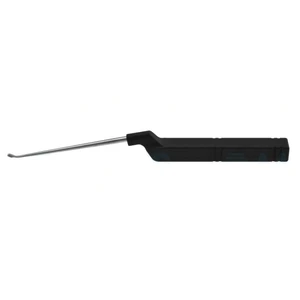 Karlin microdiscectomy lumbar curette 9 1/2" backward, down size #0 rounded corners flat sides, offset black aluminum handle – surgivalley (008060202)