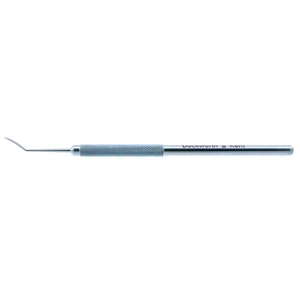 D&K Buratto LASIK oval spatula 4 3/4" vaulted 35º shaft 1.3mm x 10.5mm blade round handle titanium – surgivalley (999060095)