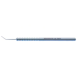 D&K Lester IOL manipulator 4 3/4" angled shaft 9.0mm from bend to tip 0.4mm diameter push-pull tip round handle titanium – surgivalley (999040066)