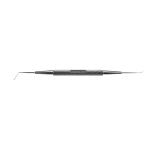 Guell femtosecond spatula 4 1/2" double-ended angled 1.25mm wide spoon blade 2.0mm long hook tip round handle – surgivalley (005060074)