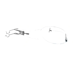 Miyoshi aspirating lid speculum 3 1/4" adult size 12.6mm open rounded wire blades, designed for Asian eyes, nasal approach, adjustable thumb-screw tension – surgivalley (010040154)
