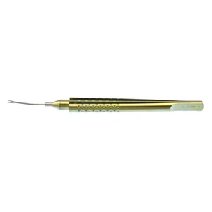Snyder-Osher IOL scissors 6" 18 gauge angled shaft straight 4.5mm blades micro serrated lower blade blunt tips round squeeze handle – surgivalley (002040234)