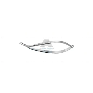 Steinmetz IOL scissors 3 3/4" angled shaft straight 6.5mm upper blade serrated lower jaw with groove blunt tips flat handle – surgivalley (002040238)