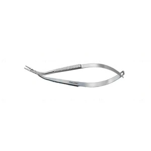 Steinmetz MICS IOL scissors 3 3/4" angled shaft straight 6.5mm upper blade serrated lower jaw with groove blunt tips flat handle – surgivalley (002040240)