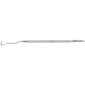 Suh strabismus muscle hook 5" for use in the left hand angled 30º offset 7.0mm shaft 0.55mm wide grooved track, semi-sharp dissecting tip round handle – surgivalley (005212414)